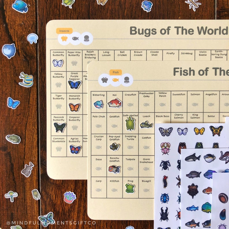 Critterpedia Sticker Pack Animal Crossing Bugs Fish Sea - Etsy