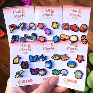 Mini Animal Pins Set Bugs Fish Sea Creatures Gyroids Star Fragments | Merch Stationary Gamer Gifts Ita Bag Filler Pins