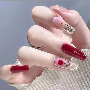 24PCs press on nail set, long nails, coffin nails, nail set for party, wedding nails