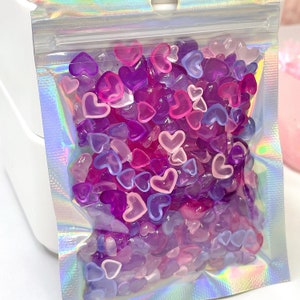 mix size outdoor changing color heart nail charms bag for nail design, pink purple heart nail decals for nail art