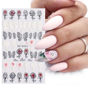 3d spring nail decals, flower sticker, rose sticker, butterfly nails, flower nail art supplies