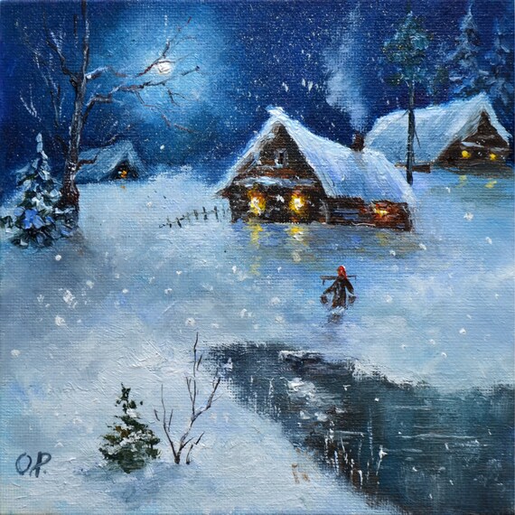 Christmas Painting Magical Winter Night by Olga Pimenova, Original