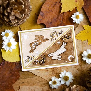 Sun & Moon Bunnies / Spring Equinox - ACEO Mini Print - Collectible Artist Trading Card