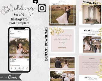 Wedding Photography Instagram Templates, Social Media Templates for Photographers, INSTANT DOWNLOAD, Photo Marketing Templates