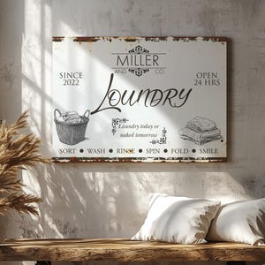 Personalized Farmhouse Laundry Room Canvas Sign: Vintage Wash Dry Fold Decor