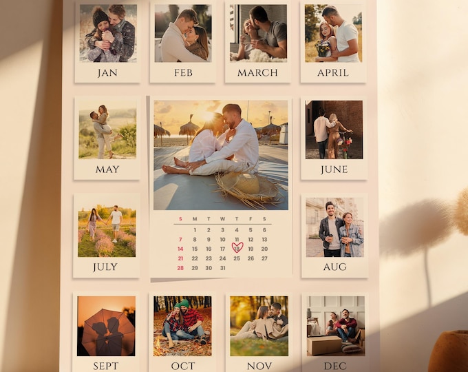 Custom Photo Calendar Canvas, Personalised Couples Anniversary Print,  Photo Collage Gift for Couples, First Anniversary Gift for Her Him
