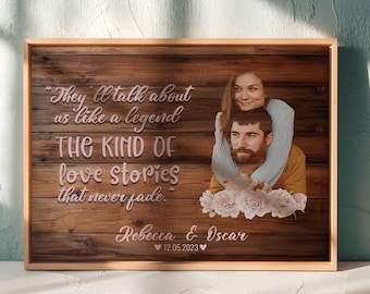 Personalized Couple Portrait Canvas, Custom Photo Wedding Anniversary Gift, Romantic Wall Art