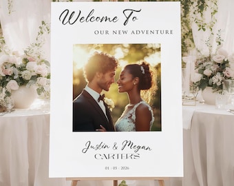 Letrero de boda personalizado con foto de la pareja para la decoración de la boda, letrero de entrada de boda con foto personalizada.