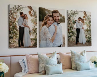 Custom Photo Wedding Set of 3 Canvas, Personalized Anniversary Gift, Couple Portrait Wall Art