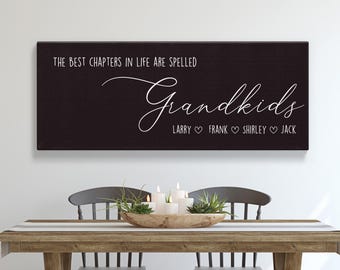 Custom Grandkids Canvas Wall Art, Personalized Grandparents Gift with Names, The Best Chapters in Life Sign