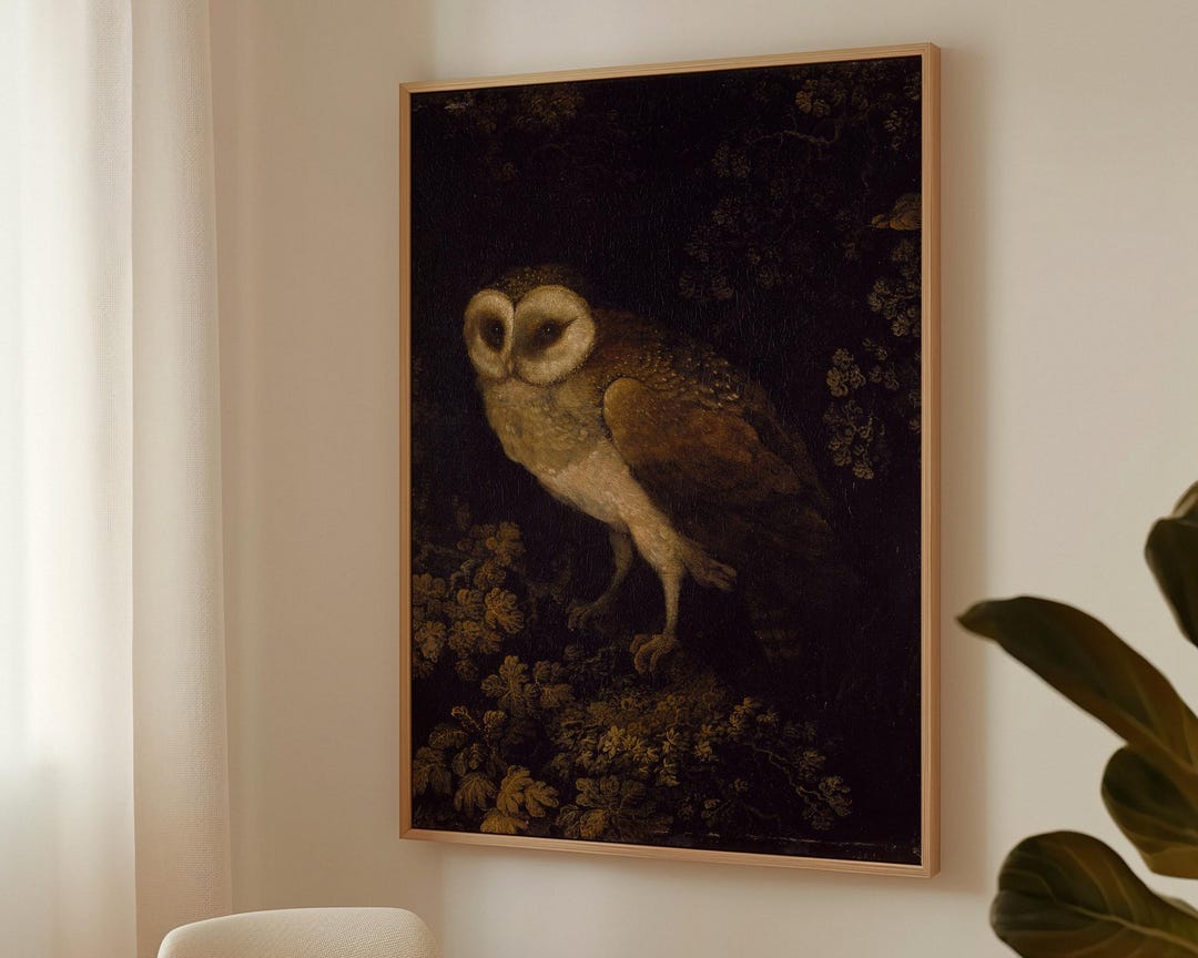 Vintage Owl Oil Painting Canvas Print, Dark Academia Wall Art, Moody ...