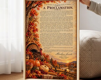 Abraham Lincoln Thanksgiving Proclamation Canvas, 1863 Historical Document Print, Autumn Pumpkin Fall Decor