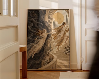 Orpheus and Eurydice Canvas Wall Art, Greek Mythology Print, Ancient Greece Painting