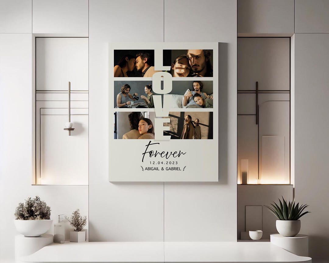 Custom Couple Photo Collage, Personalized 1st Anniversary Photo Collage ...