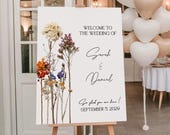 Wildflower Wedding Welcome Sign, Floral Rustic Entry Decor, Elegant Ceremony Poster