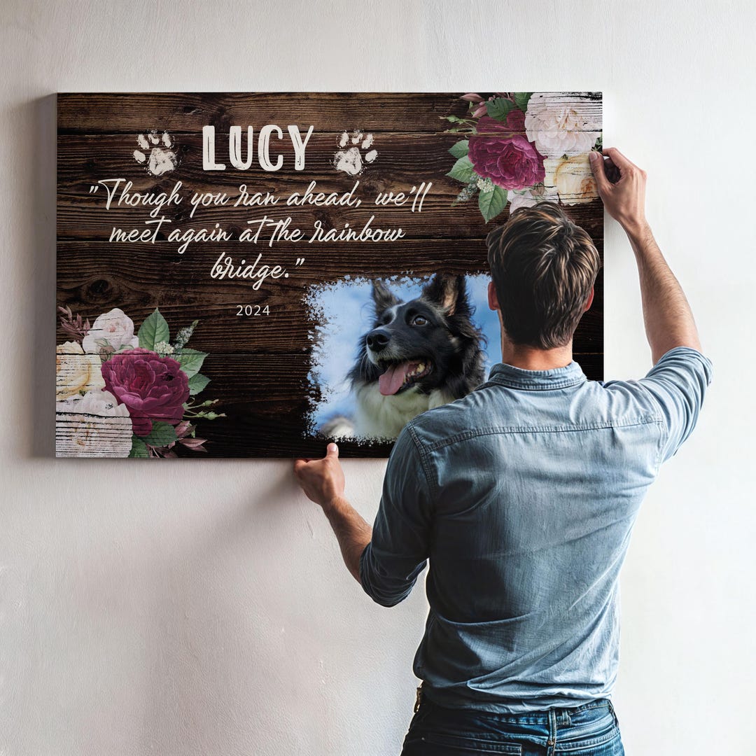 Custom Pet Memorial Portrait Canvas, Dog Remembrance Gift Wall Art ...