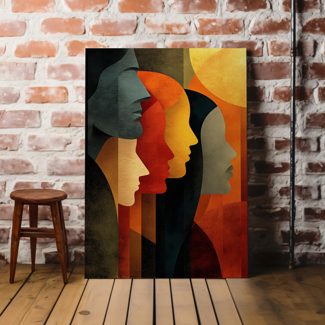 Modern Abstract Portrait Art, Cubist Style Face Painting, Framed Canvas ...