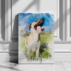 Custom Watercolor Dog Portrait Canvas: Personalized Pet Memorial Art