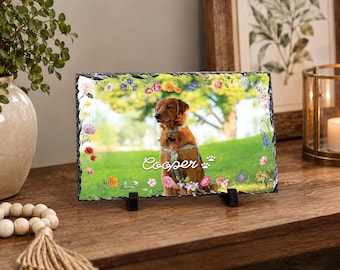 Custom Dog Memorial Stone, Personalized Pet Portrait Photo Slate, Dog Loss Sympathy Gift