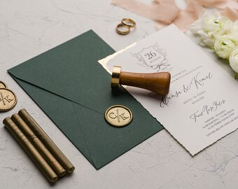 Minimalist Wedding Invitation - Dainty Elegant Modern Simple Invitations - RSVP Templates - Emerald Green Invitation - Gold Foil Invitation