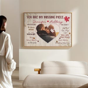Custom Puzzle Piece Couples Canvas Print, Couple Portrait from Photo and Name Puzzle, Wedding Anniversary Gift for Him Her, Gift for Friend