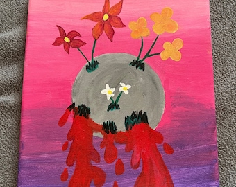 Painting on Canvas  Original: Acrylic Painting Trippy, Moon Painting Original