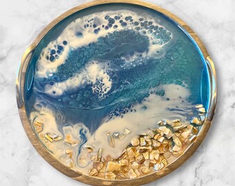 13" Blue Wave, Resin Ocean Scene | Wall Decor/Serving Trey