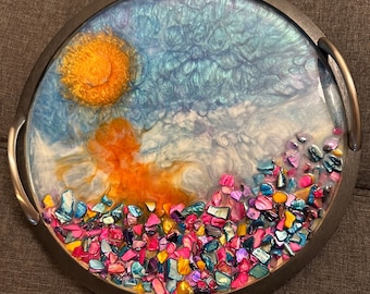 13" Resin Ocean Sunset Platter | Serving Tray or Wall Décor