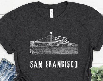 San Francisco Golden Gate Shirt, Vintage San Francisco V-Neck Shirt, Golden Gate Bridge Tshirt, Vintage California Travel Tshirt, SF Tshirt