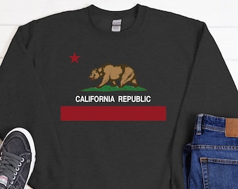 California Republic State Flag Crewneck Sweatshirt, California Bear Youth Tshirt, Cali , California Gift, Cali Flag Lover  Unisex Shirt