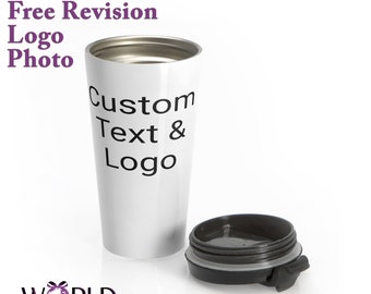 Personalized Stainless Steel Travel Mug, 15oz, Coffee Travel Mug, Personalized Custom Picture Text 15oz Size Stainless Steel Travel Mug