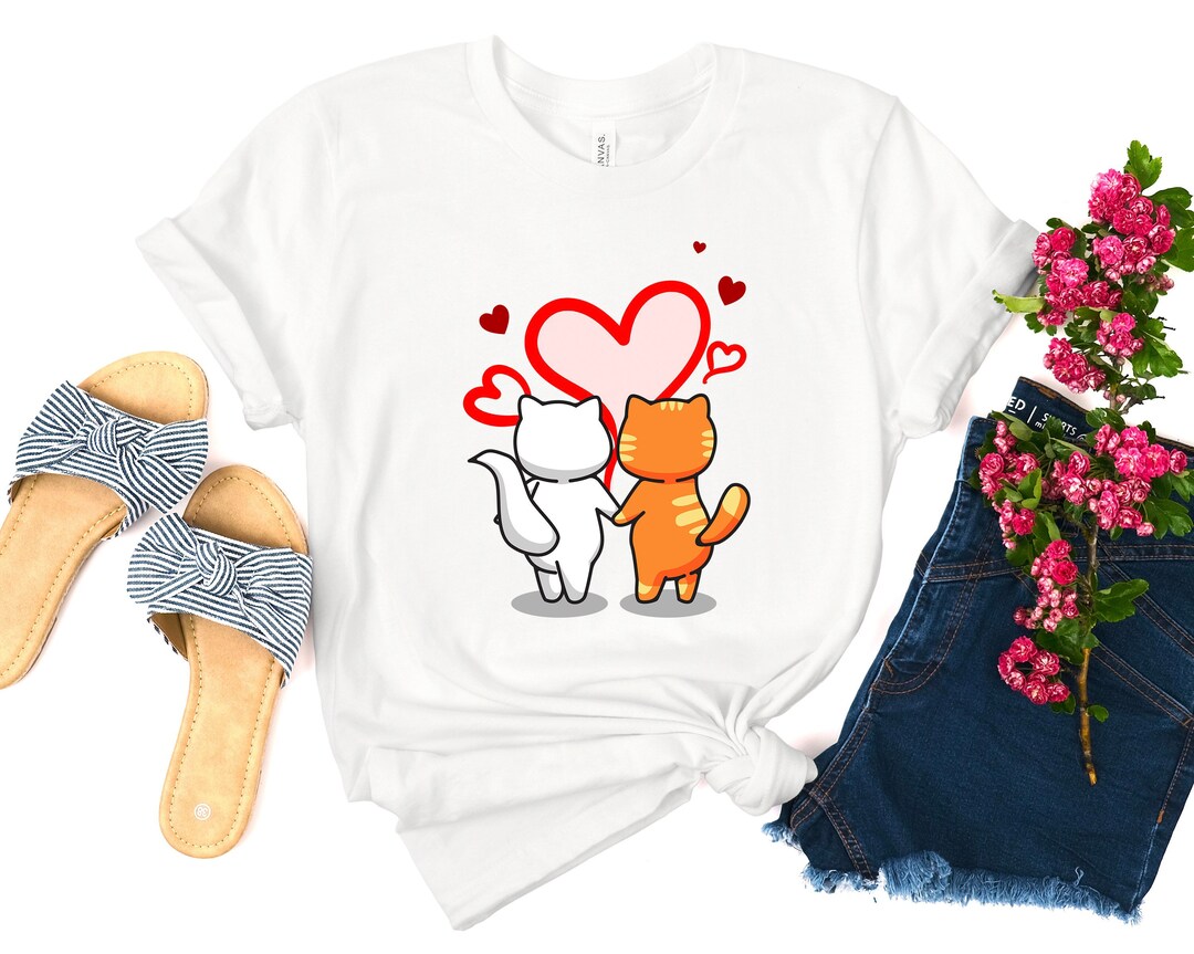 Valentine's Day Shirt Cute Couple Cat Love Shirt Etsy