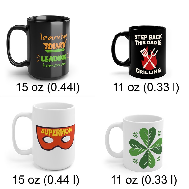 Custom Black Coffee Mug 15 Oz or 11 Oz Size, Personalized Custom Picture Text 20oz Size White Ceramic Mug, Customized Large Mug, Jumbo Mug image 2