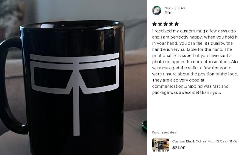 Custom Black Coffee Mug 15 Oz or 11 Oz Size, Personalized Picture Text 20 oz White Ceramic, Customized Large, Jumbo Mug image 19