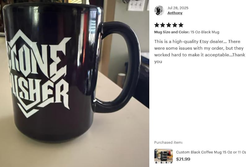 Custom Black Coffee Mug 15 Oz or 11 Oz Size, Personalized Picture Text 20 oz White Ceramic, Customized Large, Jumbo Mug image 13