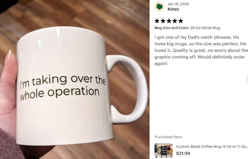 Custom Black Coffee Mug 15 Oz or 11 Oz Size, Personalized Picture Text 20 oz White Ceramic, Customized Large, Jumbo Mug image 15