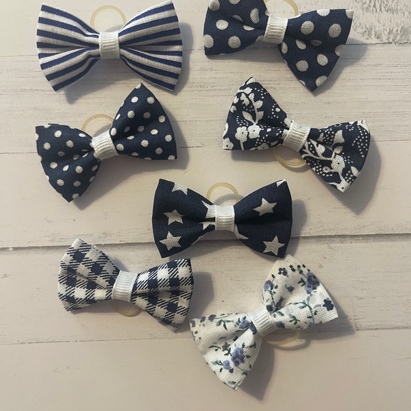 Dog Hair Bows - Navy Blue & White  Collection - Set of 7