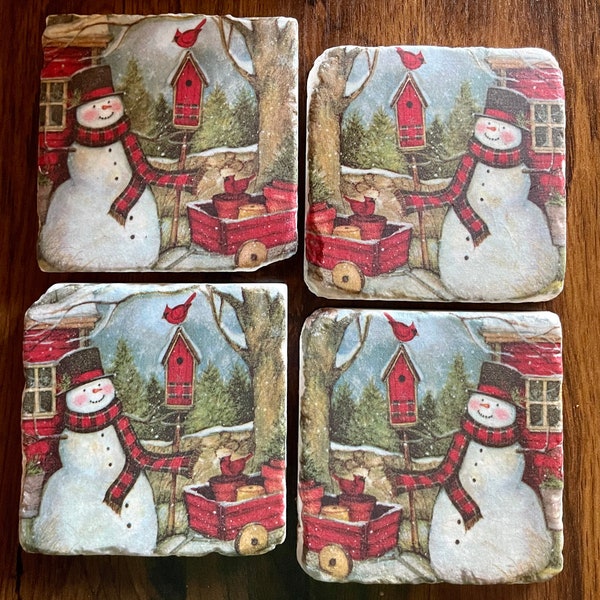 Snowman Coaster Set - Christmas Coasters - holiday coasters - Christmas decor - table decor - Christmas decoration - snowman coasters - snow