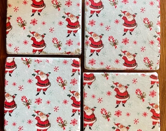 Little Santas -Christmas Coasters - holiday coasters - Christmas decor - table decor - Christmas decoration - snowy coasters- Santa coasters