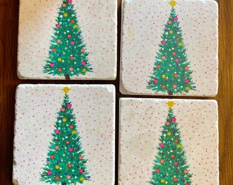 Christmas Trees- Christmas Coasters - holiday coasters - Christmas decor - table decor - Christmas decoration - snowy coasters- Christmas