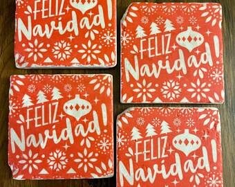 Feliz Navidad - Christmas Coasters - holiday coasters - Christmas decor - table decor - Christmas decoration -  drink coasters