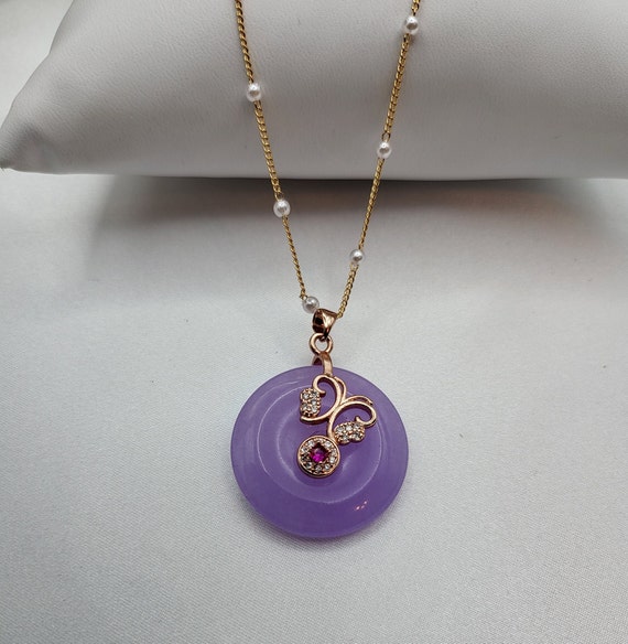Rose GOLD Lavender Purple Natural Jade Charm Necklace. - Etsy