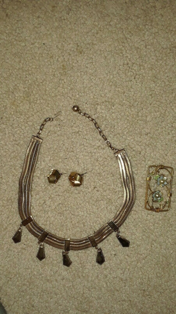 3 Piece Jewelry Set, Brass Choker Necklace, Brass… - image 1