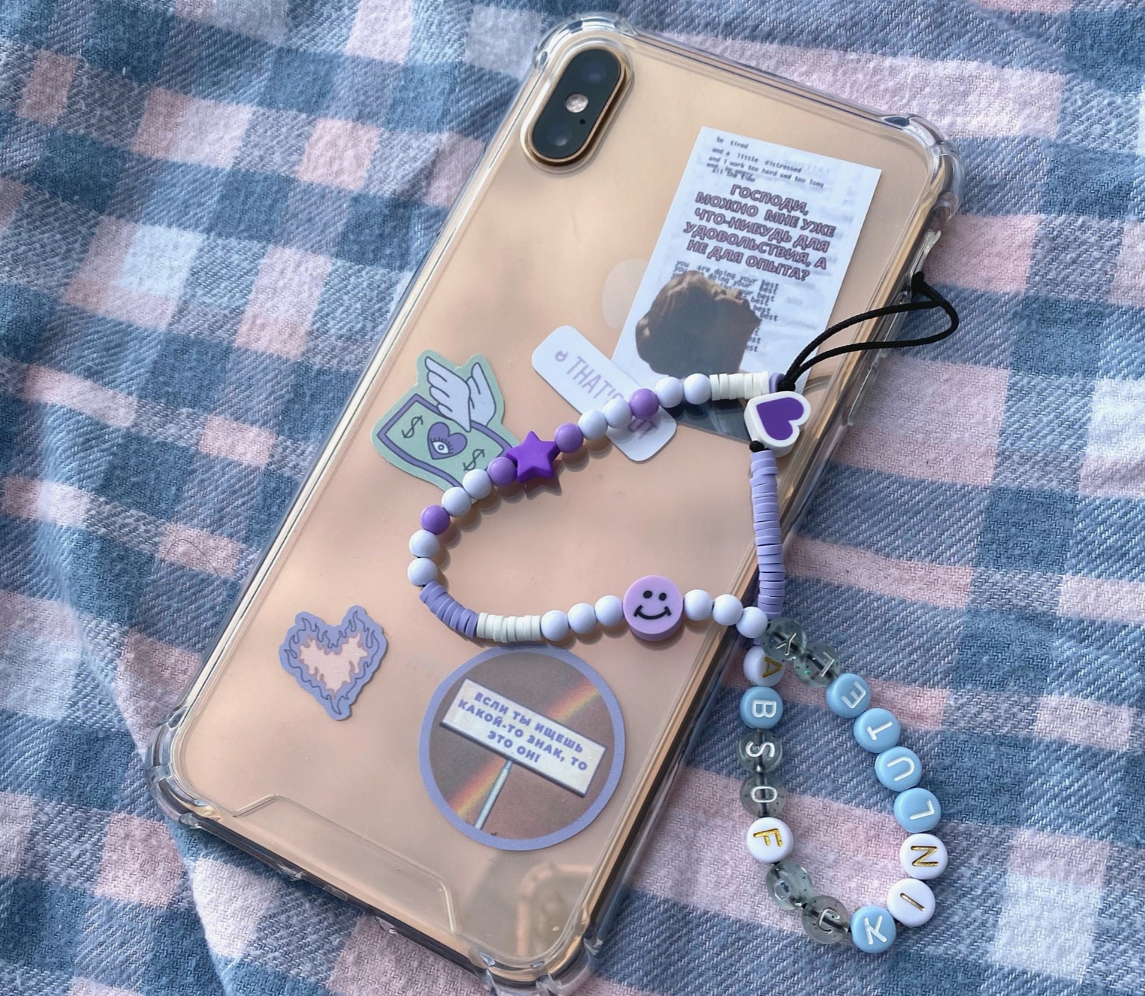Purple Beaded Phone Chain heart beads phone strap Etsy