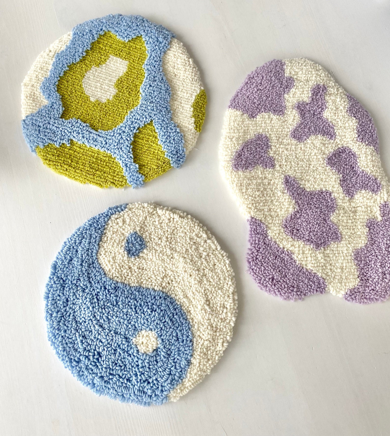 Yin Yang rug Punch Needle Coaster small rug handmade rug | Etsy