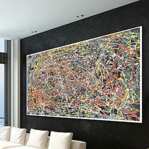 Large Original Abstract Painting For Living Room Jackson Pollock inspired Style Art Modern Pollock Style Splatter & Dripping Painting Q91
