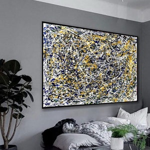 Jackson Pollock Style Painting Original Abstract Colorful Fine Abstract Painting Modern Textured Wall Art for Living Room Wall Decor Q147