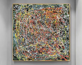 Jackson Pollock inspired Drip Art Abstract painting large art living room art gift for her gift for man lobby art office wall art Q123