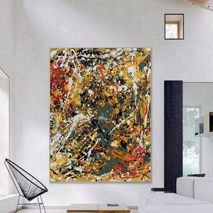 Abstract Painting Jackson Pollock Style Handmade Luxury Style Modern Wall Art Unique Living Room Decor Large Abstract Painting Wall Art Q99