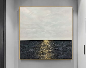 Ocean Painting, Abstract Art, Sea Painting, Sunset Painting on Canvas, Original Art, Extra Large Wall Art,  Living Room Wall Painting, Gift